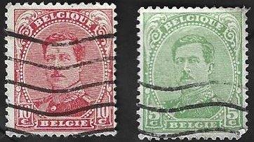 2 Postzegels Koning Albert I België 1915, Koninklijk huis, Frankeerzegel, Ophalen of Verzenden, Gestempeld