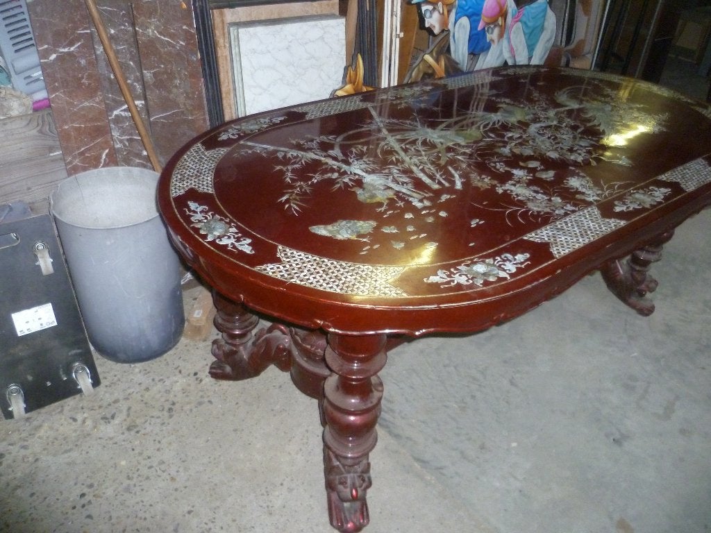 PRACHTIGE SPECIAALE GROOTE CHINEESE TAFEL+ 8 STOELEN, Antiek en Kunst, Ophalen