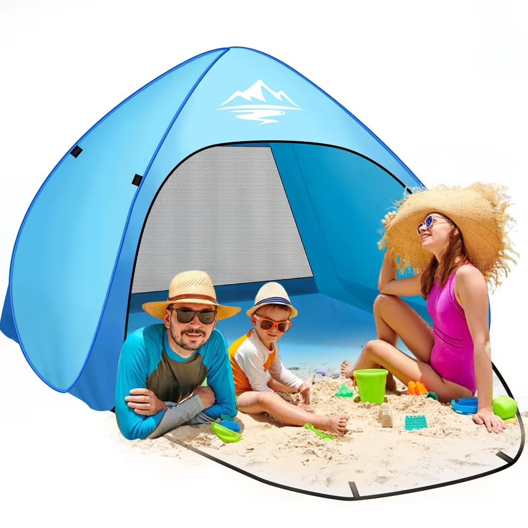 Tente de plage 3-4 persons, résistante au vent, UV50+, Caravanes & Camping, Enlèvement ou Envoi, Comme neuf, Jusqu'à 4