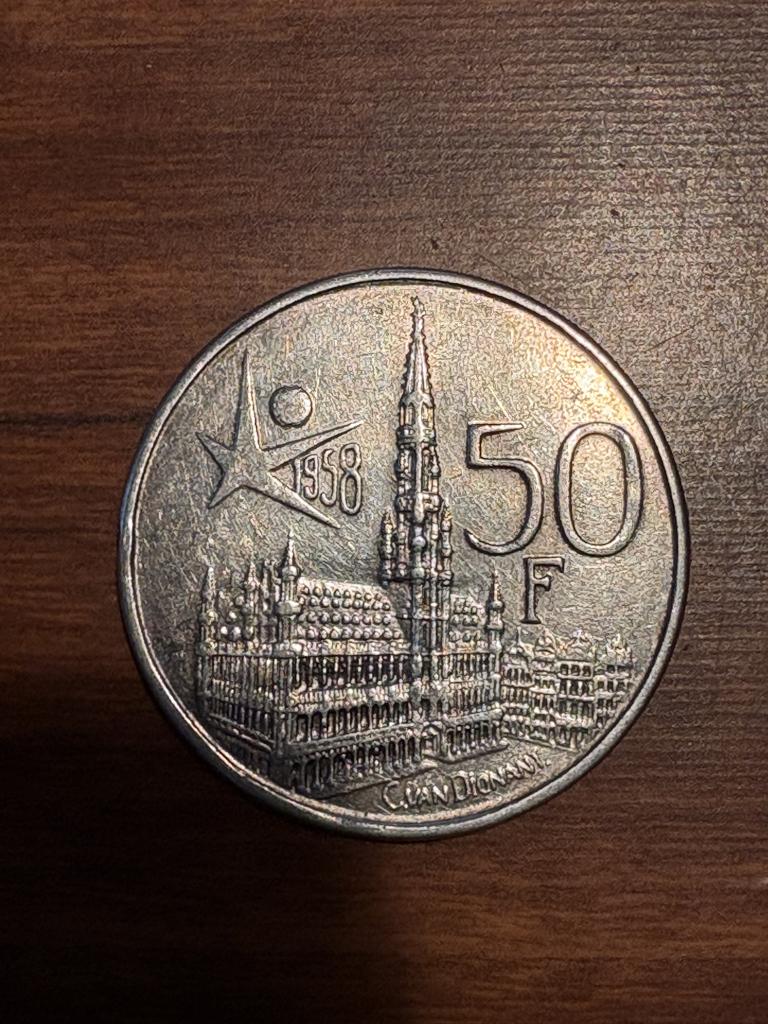 1 stuk zilver 50 Frs EXPO 1958 Belgisch, Verzamelen, Overige Verzamelen, Ophalen, Gebruikt