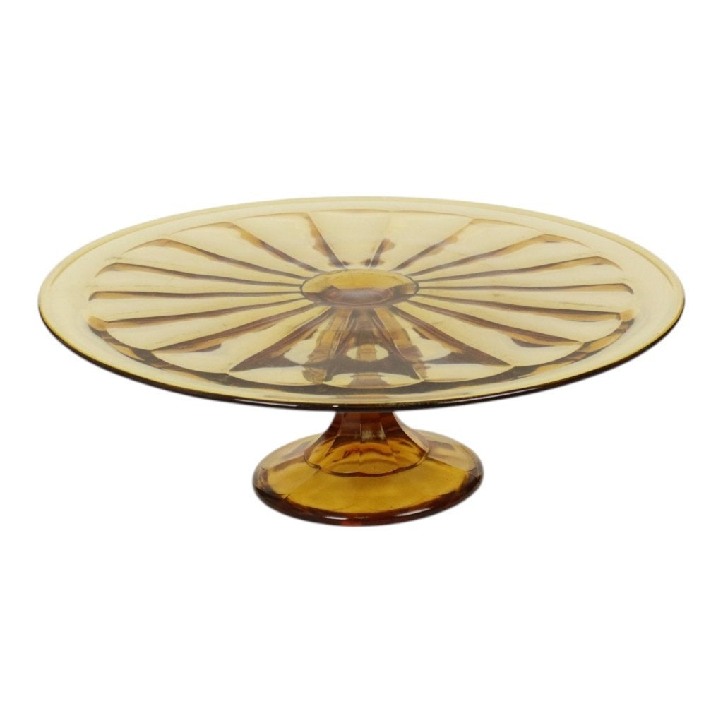 Grote Art Deco Amber Taartschotel Schaal Depression Glass, Antiquités & Art, Antiquités | Verre & Cristal, Enlèvement ou Envoi
