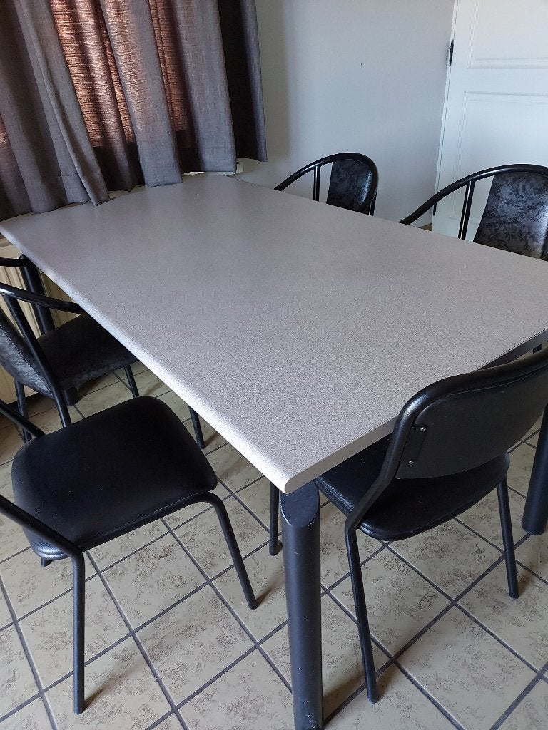 tafel 160 x 90xm met 6 stoelen, Huis en Inrichting, Tafels | Eettafels, Ophalen, Gebruikt, 50 tot 100 cm, 150 tot 200 cm