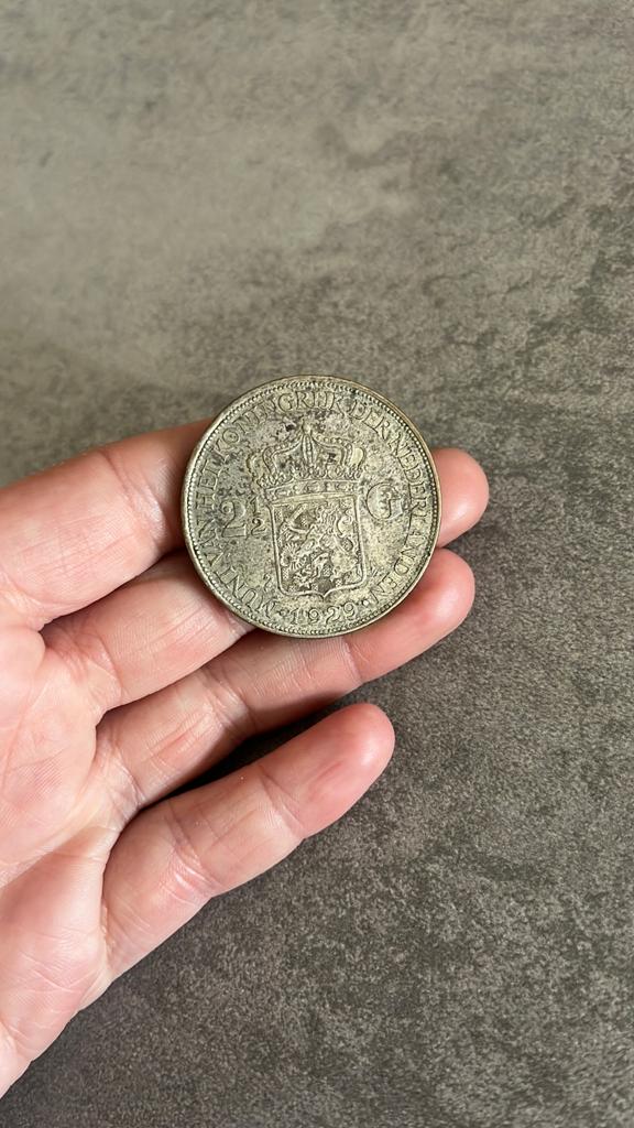 Nederlandse zilveren munt 2½ Gulden 1929 Koningin Wilhelmina, Zilver, Ophalen of Verzenden, Koningin Wilhelmina, Losse munt