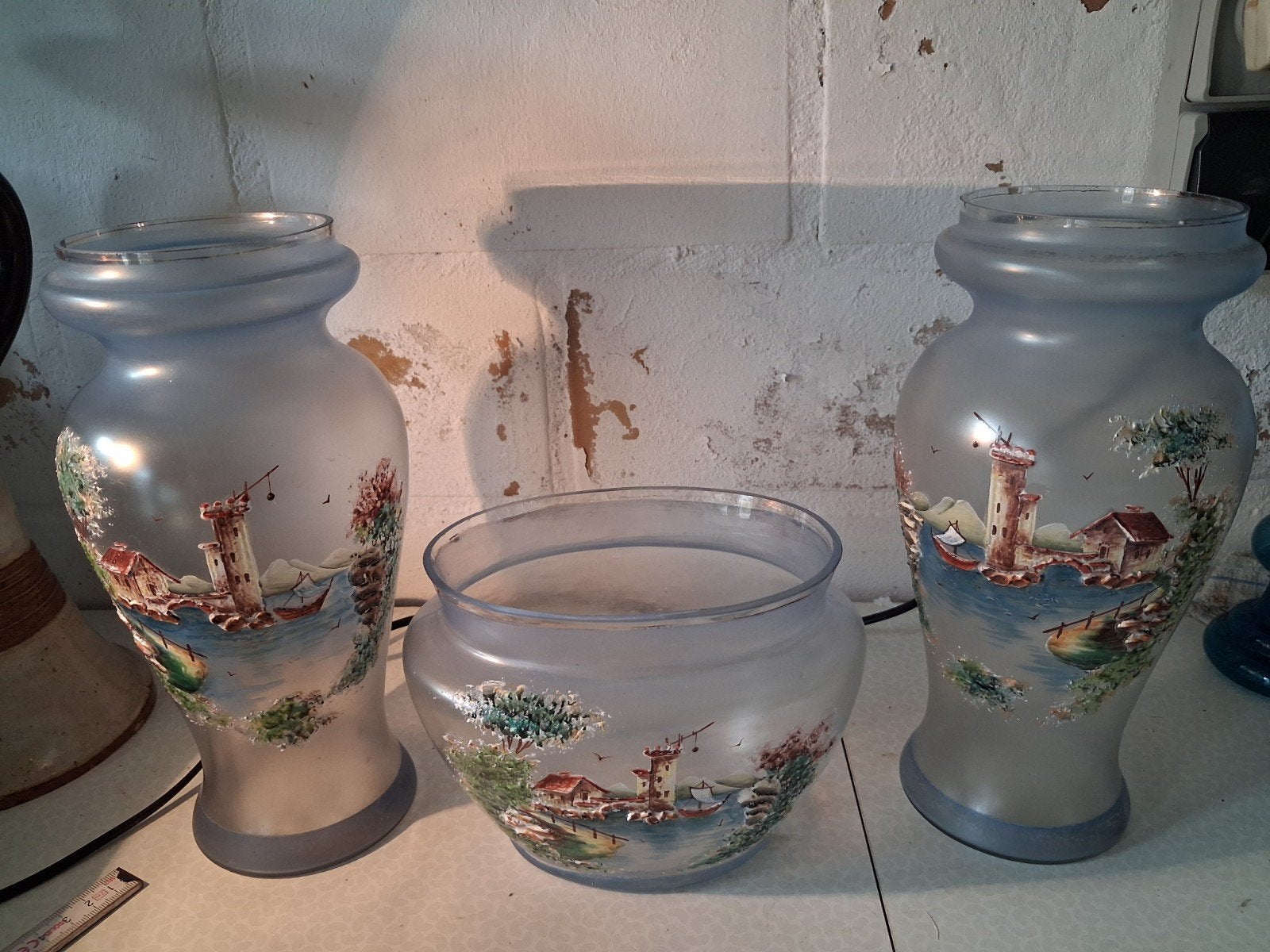 3 delige gesatineerd opaline vazen, Ophalen