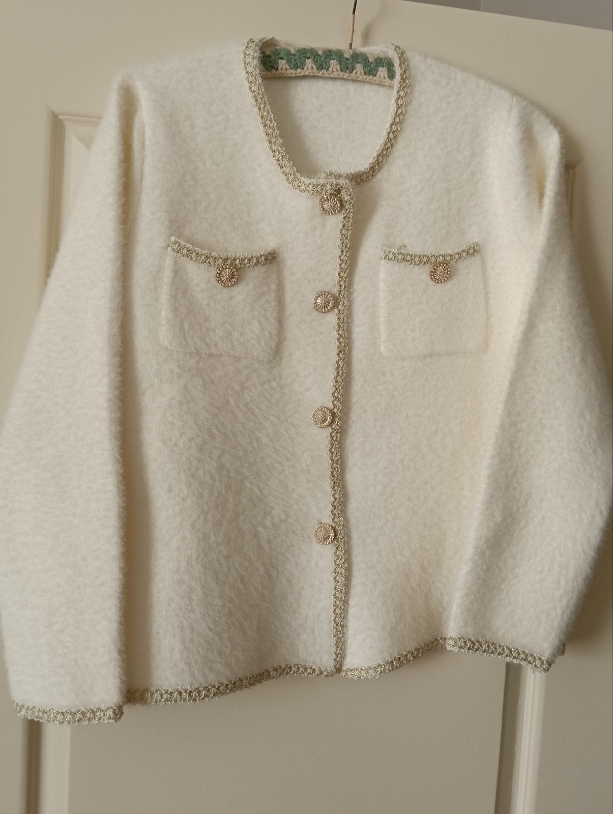 Ecru kleurig vestje in Chanel stijl, Enlèvement ou Envoi, Neuf, Taille 42/44 (L), Beige