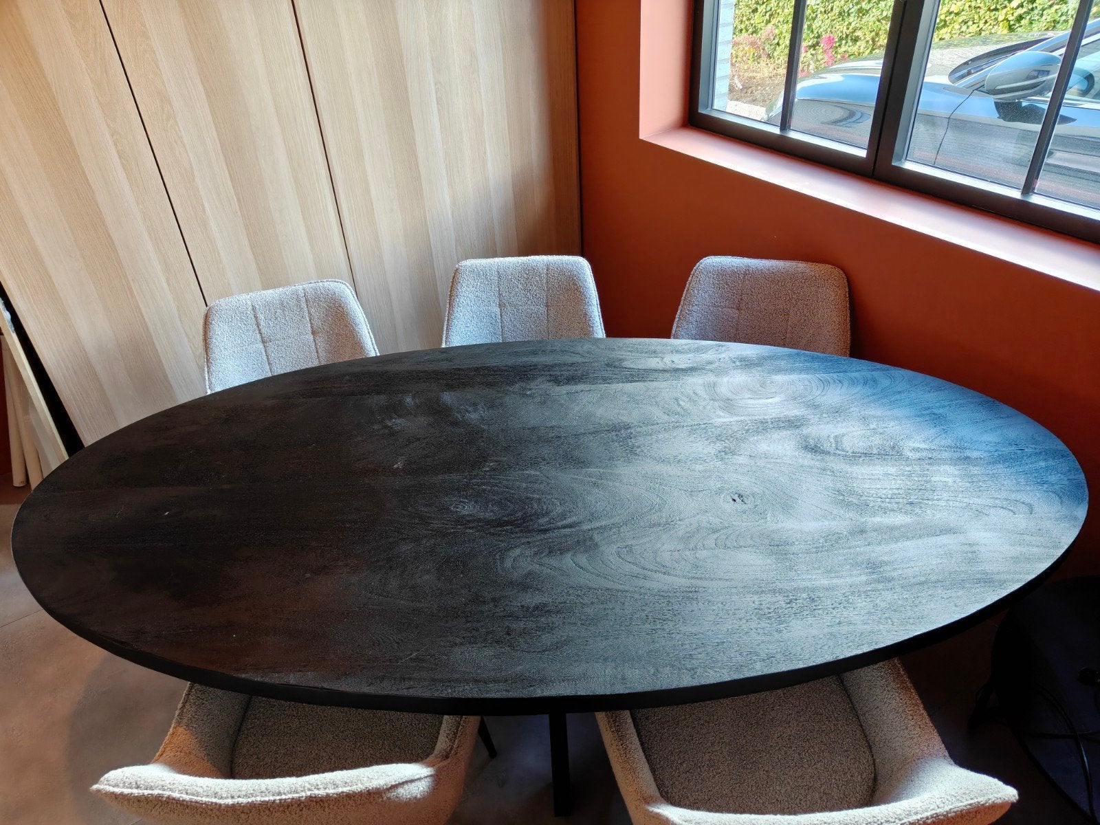 Tafel ovaal zwart 110 x 220, Huis en Inrichting, Ophalen, 100 tot 150 cm, 200 cm of meer, Zo goed als nieuw
