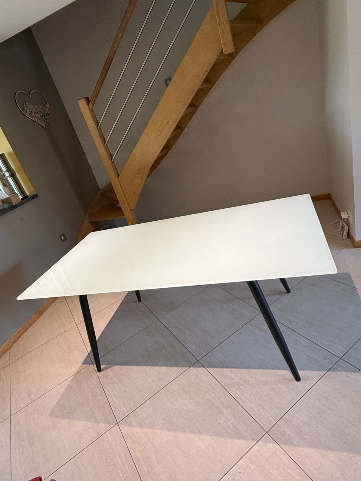 Table à manger en verre blanc 180x90 cm, Enlèvement, Comme neuf, Verre