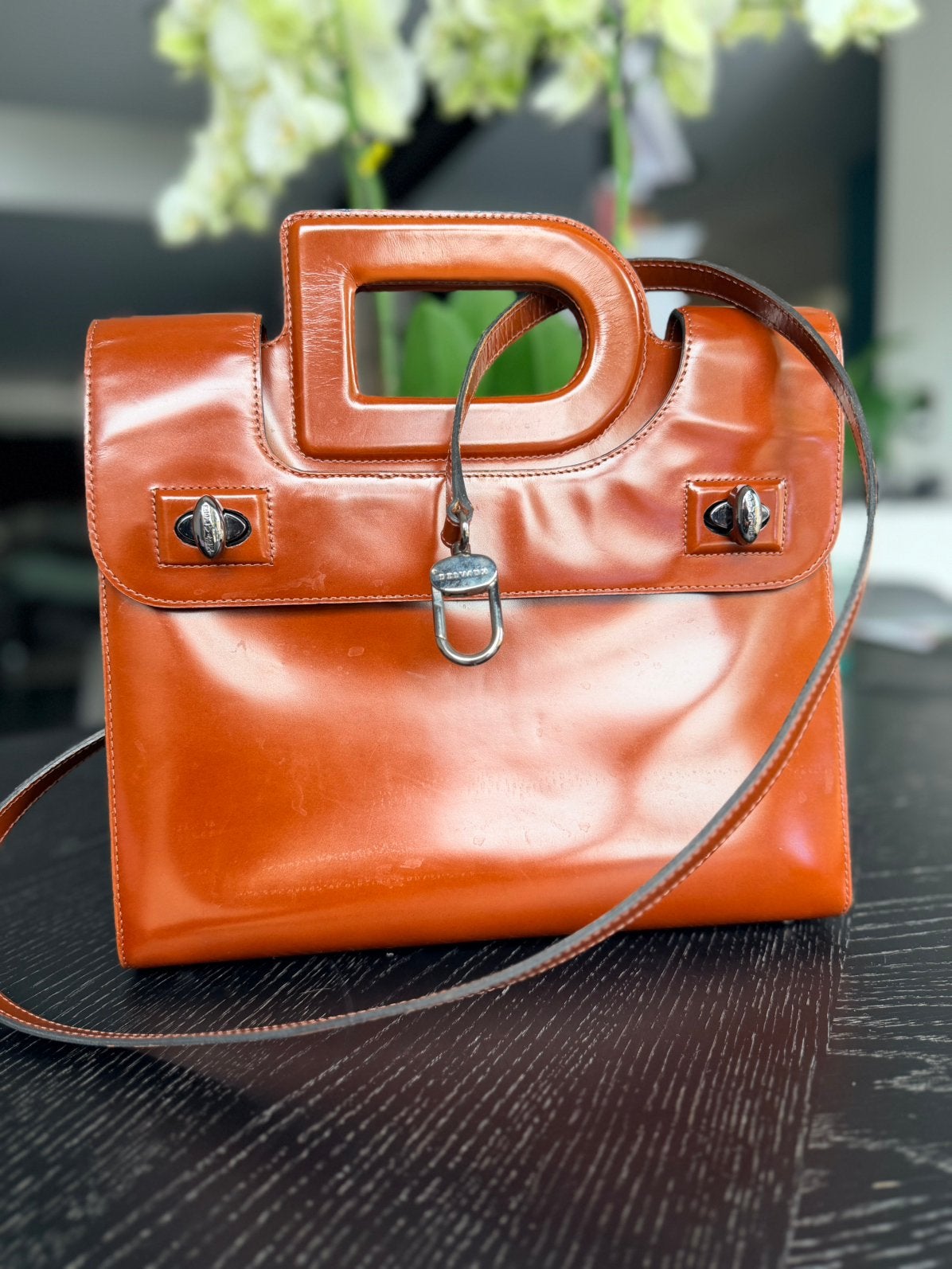 Sac à main DELVAUX vintage - cognac/marron - authentique, Enlèvement, Comme neuf, Brun, Cuir