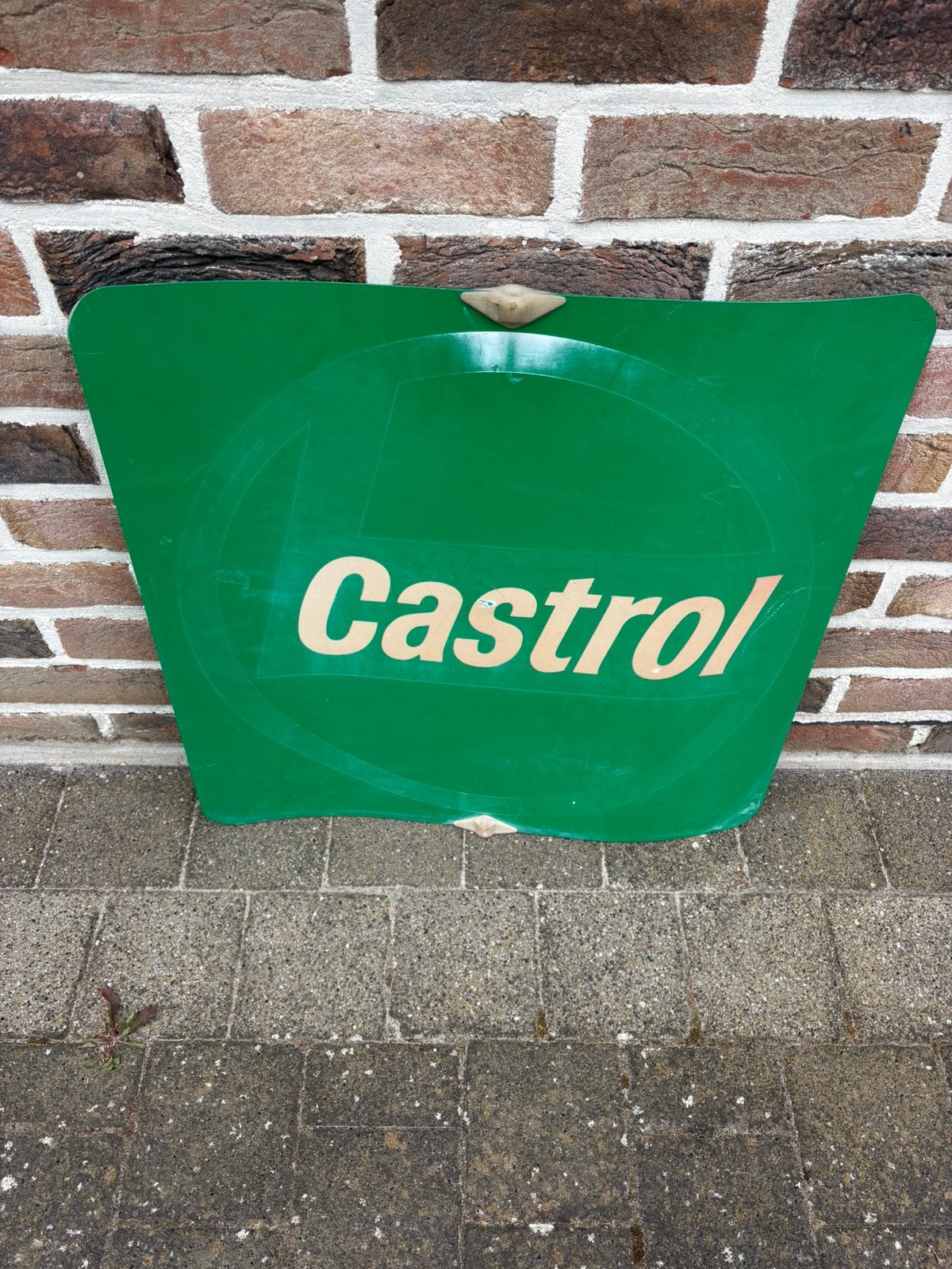 Vintage Castrol reclamebord – groen – 61 x 61 cm – retro, Verzamelen, Ophalen, Gebruikt, Reclamebord
