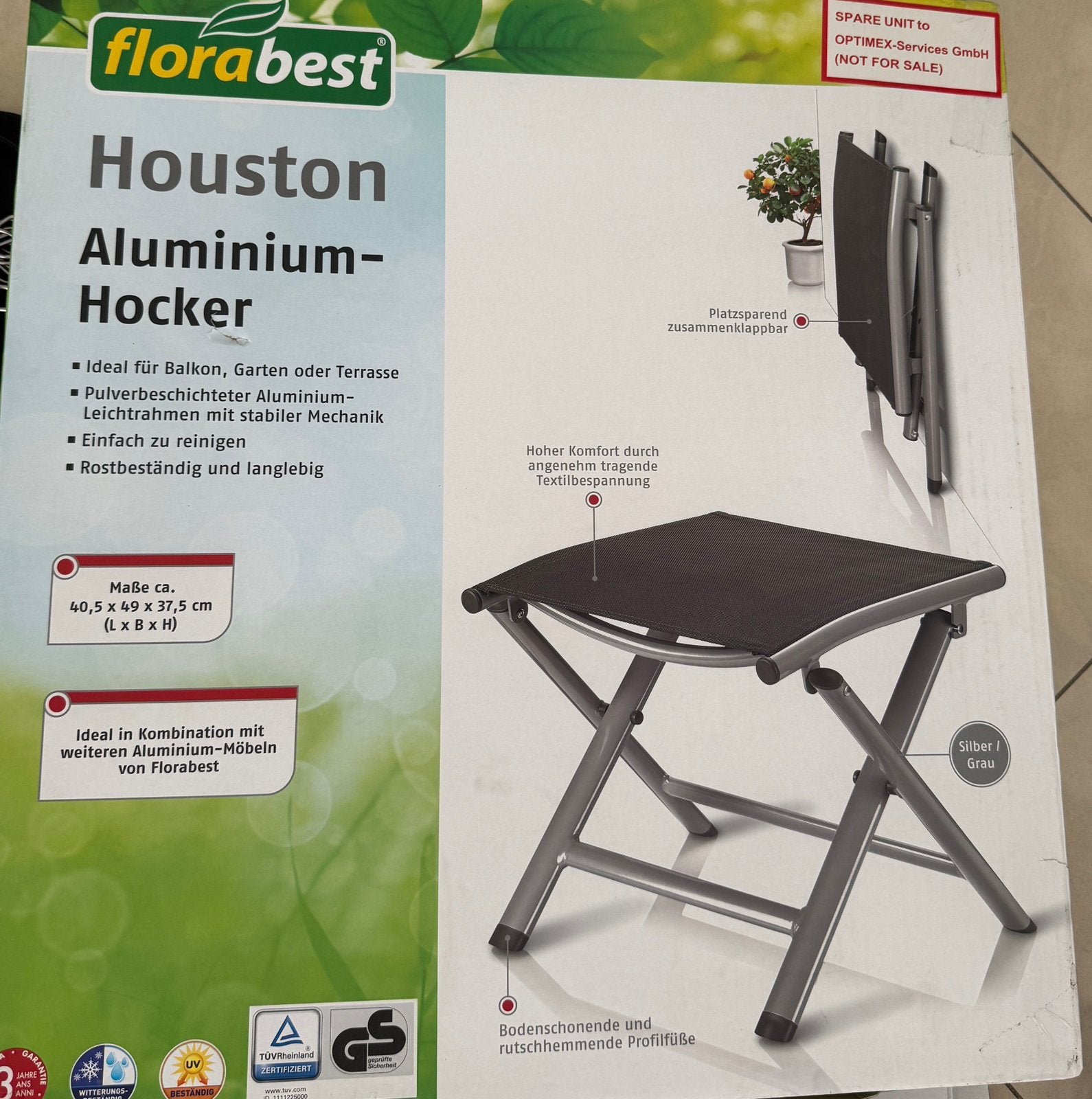 NEW Florabest Houston Kruk Grijs ( 2 stuks), Caravans en Kamperen, Ophalen, Nieuw
