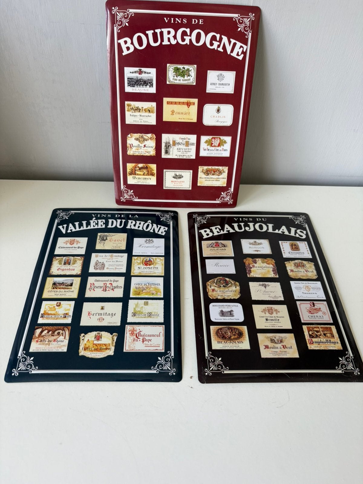 3 metalen platen „VINS DE FRANCE” (20/14 cm), Ophalen of Verzenden, Zo goed als nieuw