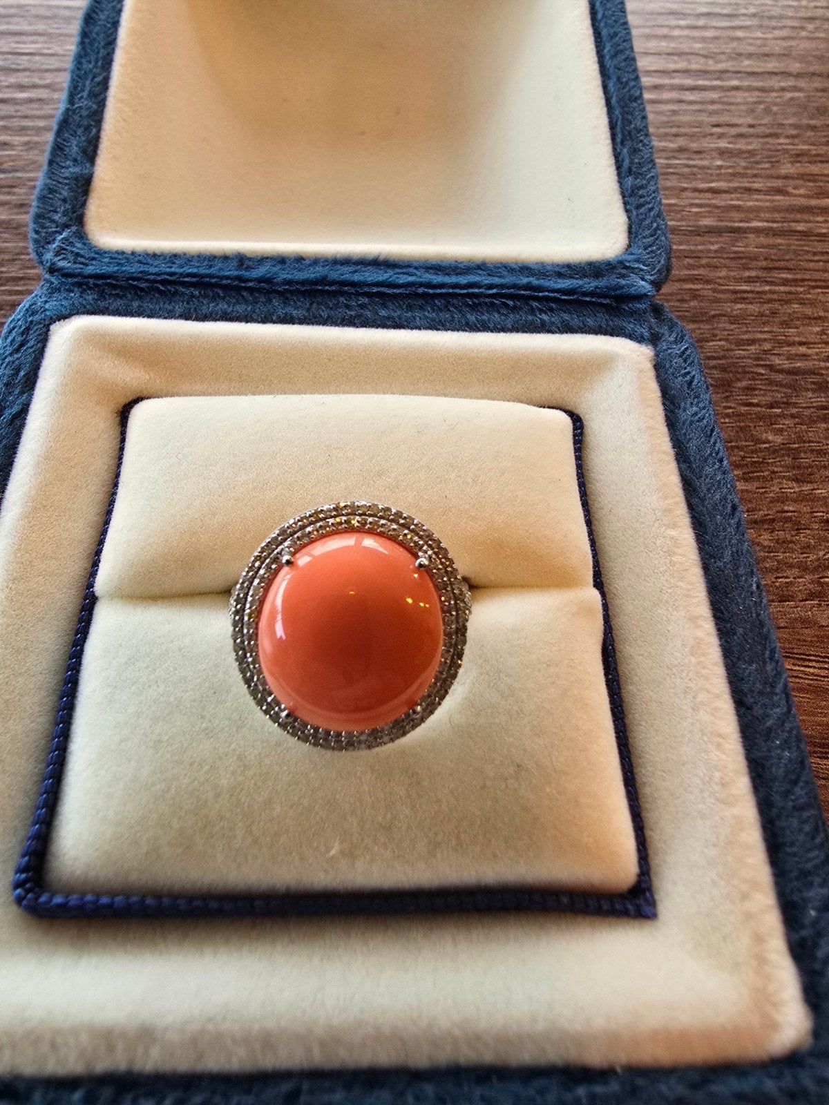 Ring met natuurlijk koraal en diamanten, Handtassen en Accessoires, Ophalen, Goud