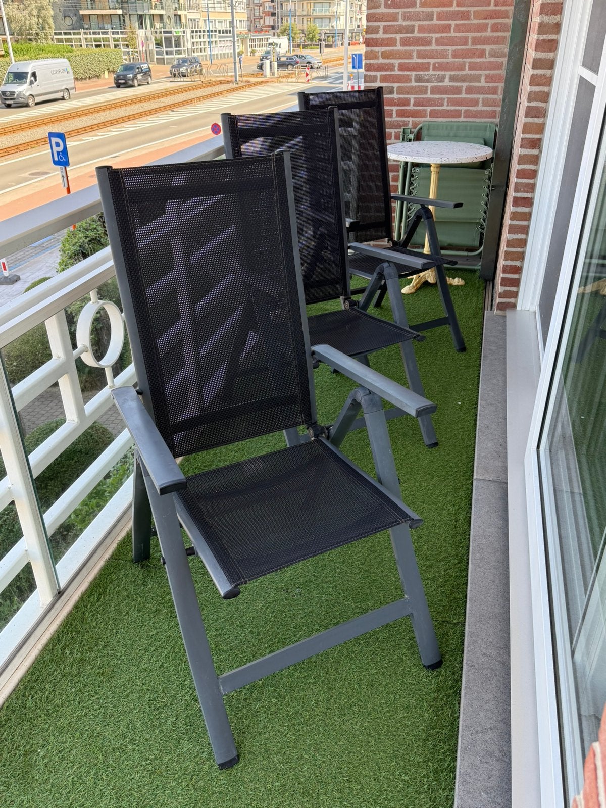 4 fauteuils noir d’extérieur pliable terrasse/jatdin, Jardin & Terrasse, Enlèvement, Utilisé, Métal, Pliant