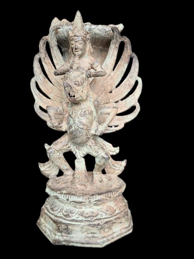 Bronzen beeld van Vishnu op Garuda/Indonesië/Bali, Antiek en Kunst, 20 cm, Ophalen of Verzenden, Indonesië, Brons