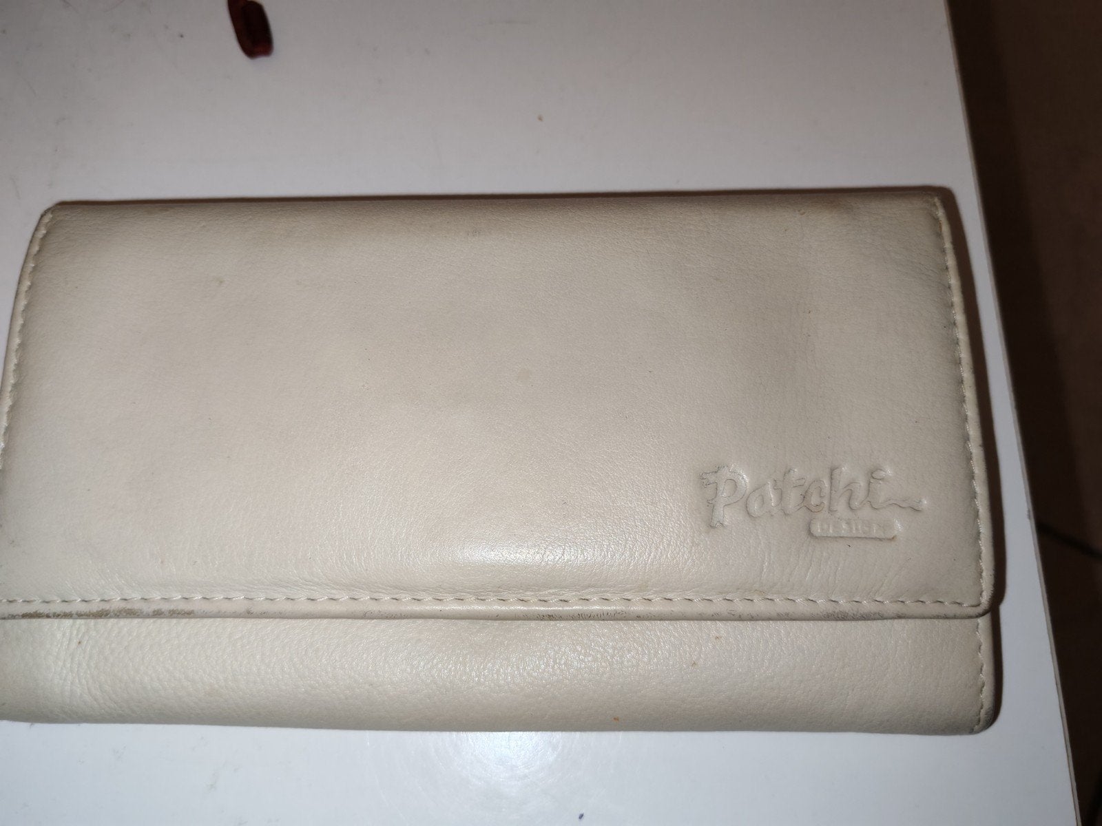 Lederen dames portemonnee 'Patchi Design', Handtassen en Accessoires, Beige, Zo goed als nieuw, Leder, Ophalen