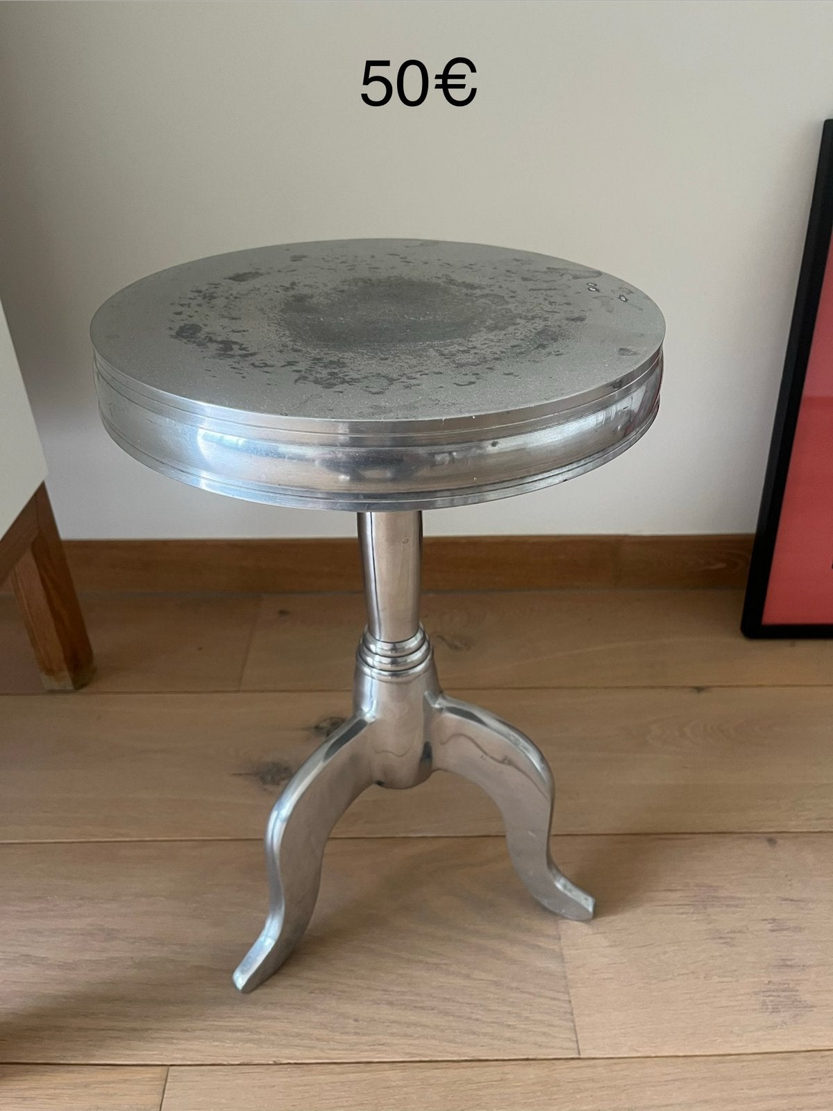 Guéridon / Table d'appoint design en métal argenté, Maison & Meubles, Enlèvement, Utilisé, Rond