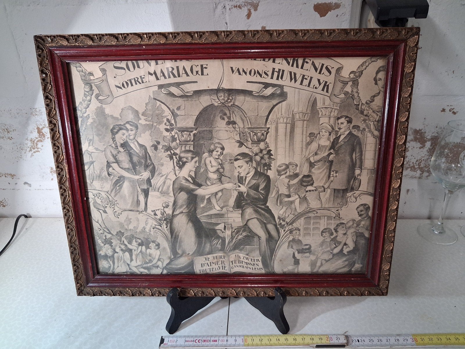 litho gedenkenis van ons huwelijk in kader/glas, Antiek en Kunst, Ophalen of Verzenden