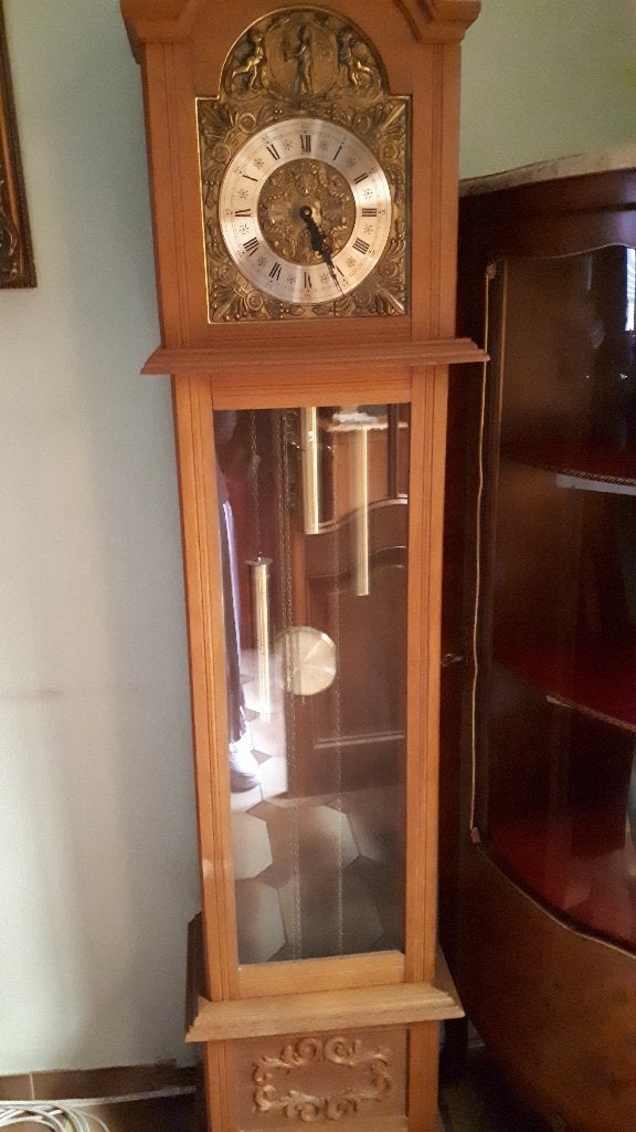 Staande Klok in eiken kast, Enlèvement, Horloge sur pied