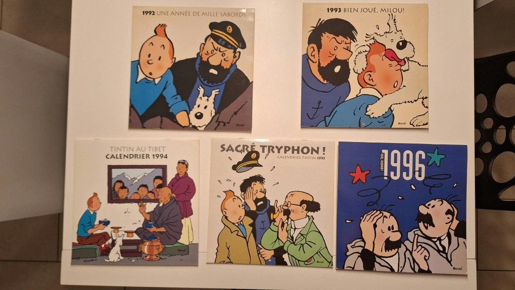 Calendriers Tintin 1992-1993-1994-1995-1996, Verzamelen, Ophalen, Kuifje, Zo goed als nieuw