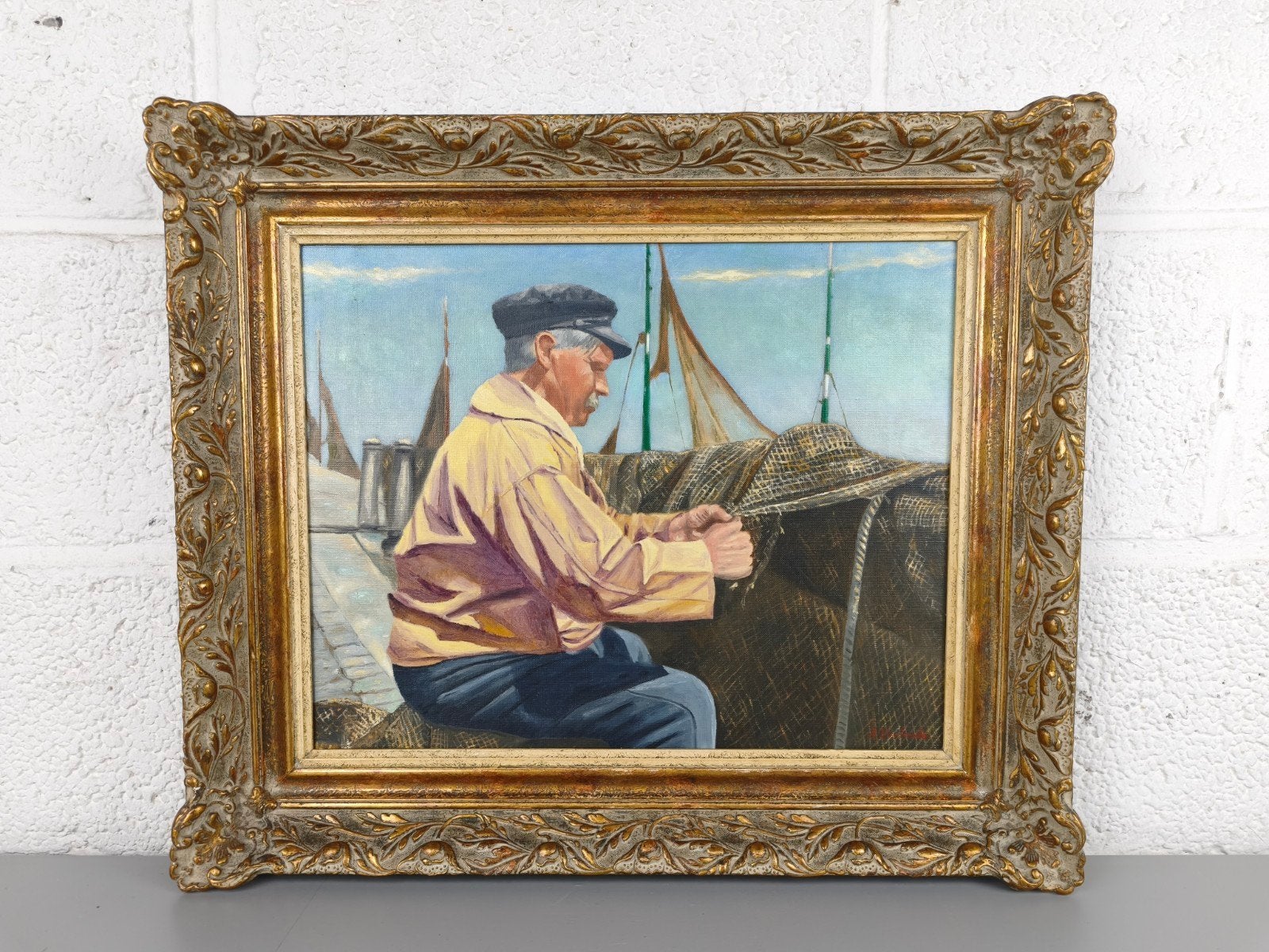 Schilderij van A. Vanhoucke - nettenboeten, Enlèvement ou Envoi, Vintage