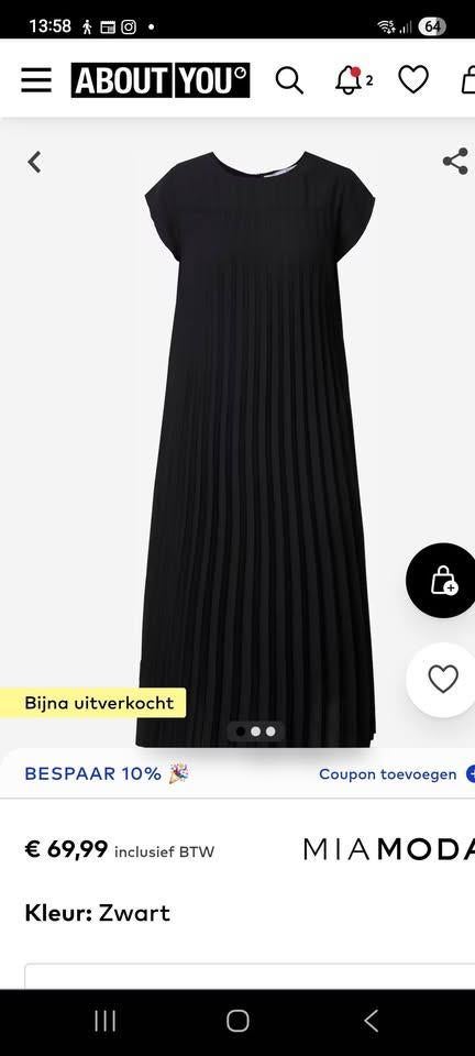 Spaccio, Zwarte plissé jurk, mt 40, Maat 38/40 (M), Zwart, Ophalen of Verzenden, Zo goed als nieuw