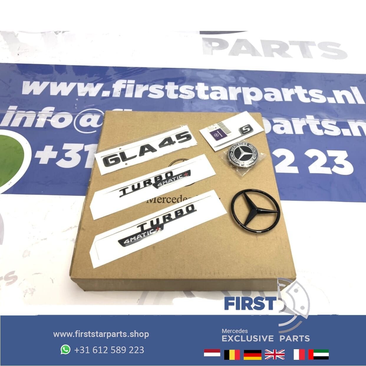 H247 GLA KLASSE GLA45S AMG COMPLETE LOGO SET ZWART motorkap, Gebruikt, -, Ophalen of Verzenden, -