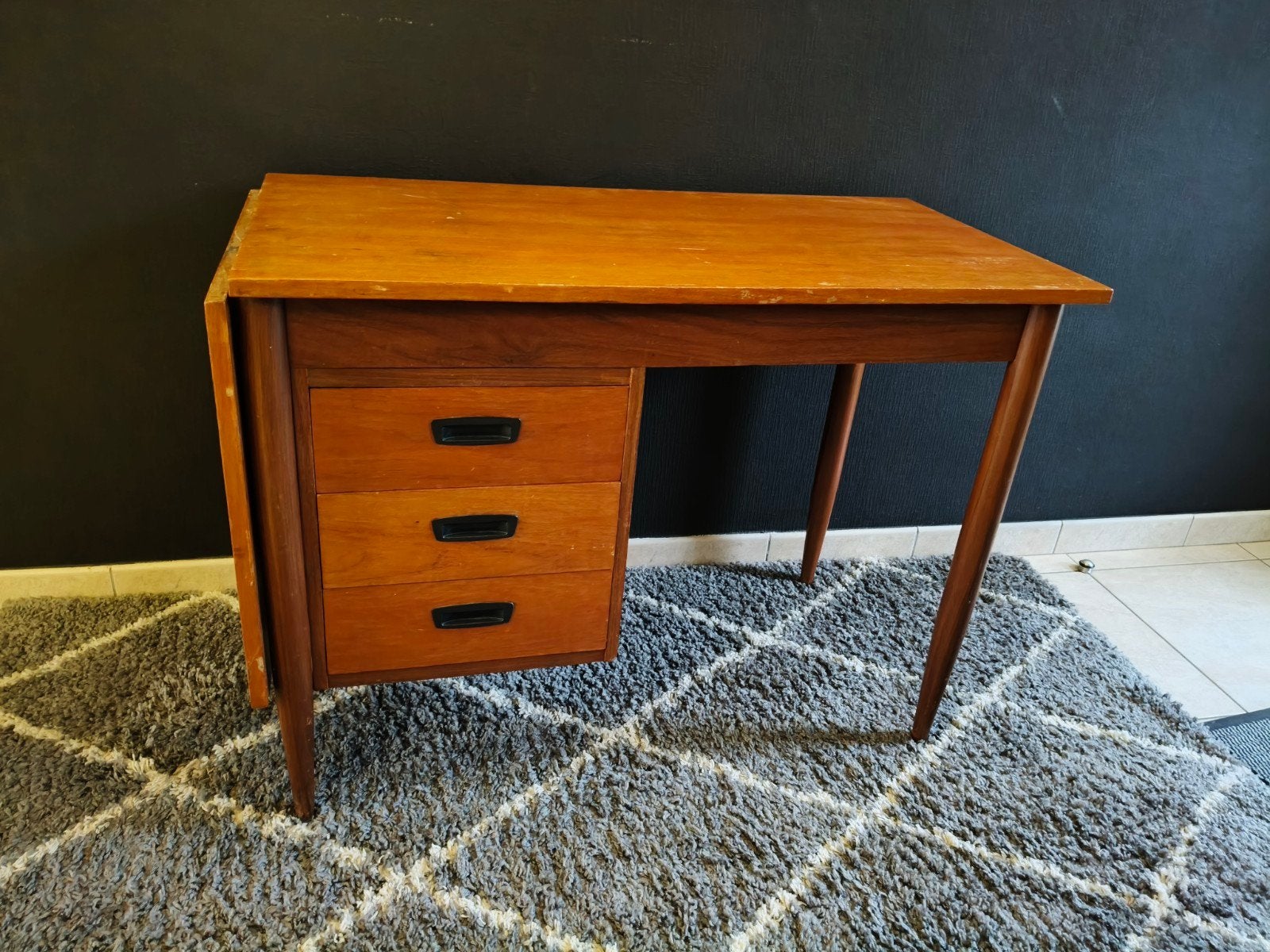 Bureau scandinave vintage teck 1960 — Style Arne Vodder, Maison & Meubles, Scandinave, Enlèvement, Bois