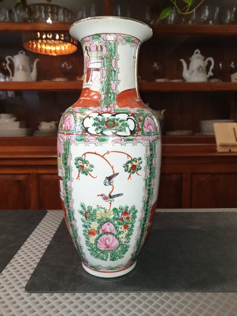 Grote Chinese Famille Rose Canton Vaas - Macau 37cm Levering, Enlèvement