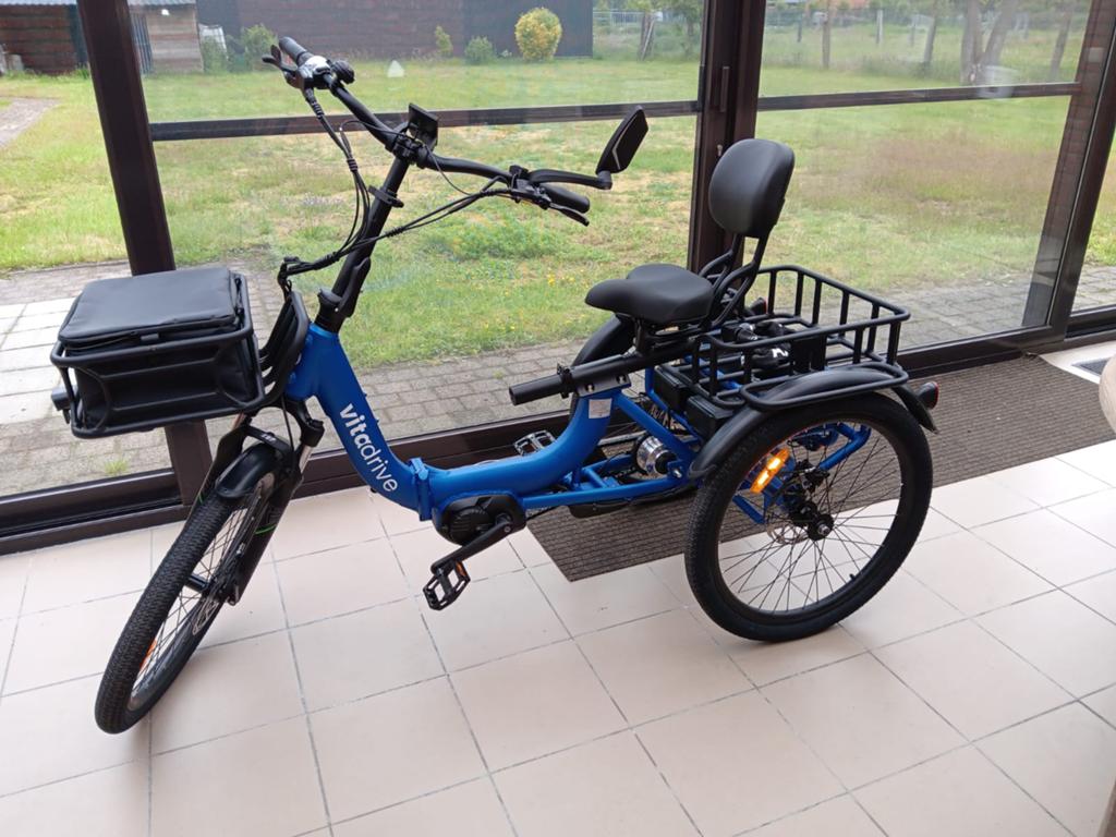 Elektrische driewieler blauw Vitadrive, Versnellingen, Nieuw, Deels opvouwbaar, Schijfrem