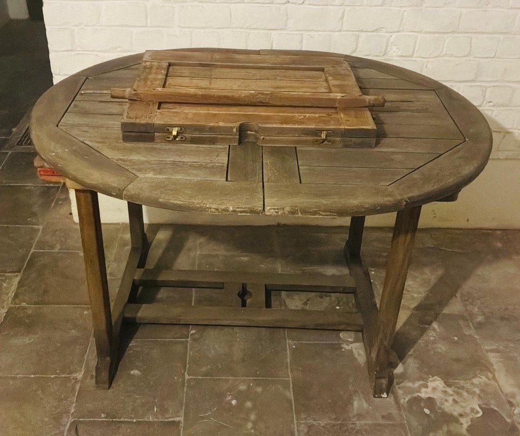 Table de jardin en bois massif avec rallonge, Enlèvement, Utilisé, Ovale, Bois