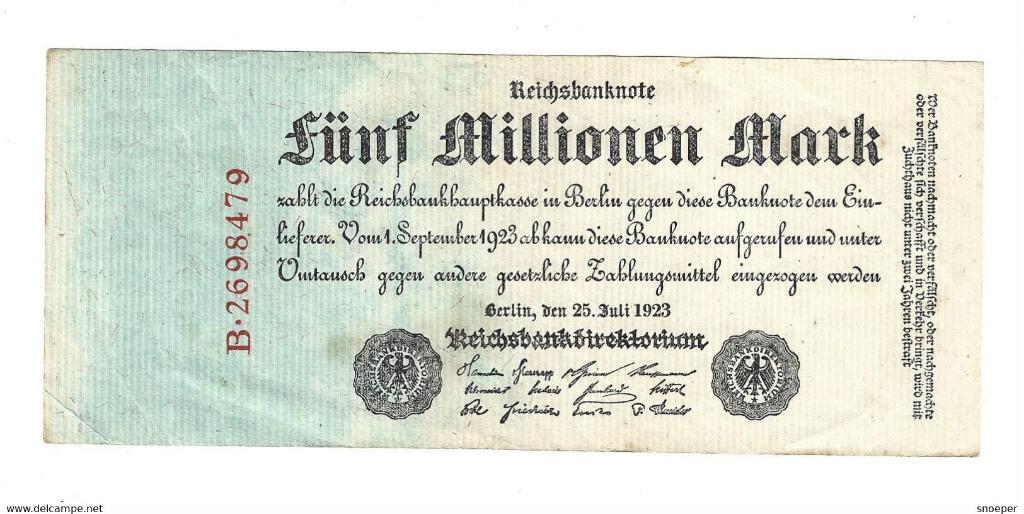 berlin 5 millionen mark 25/7/1923 95, Envoi, Allemagne, Billets en vrac