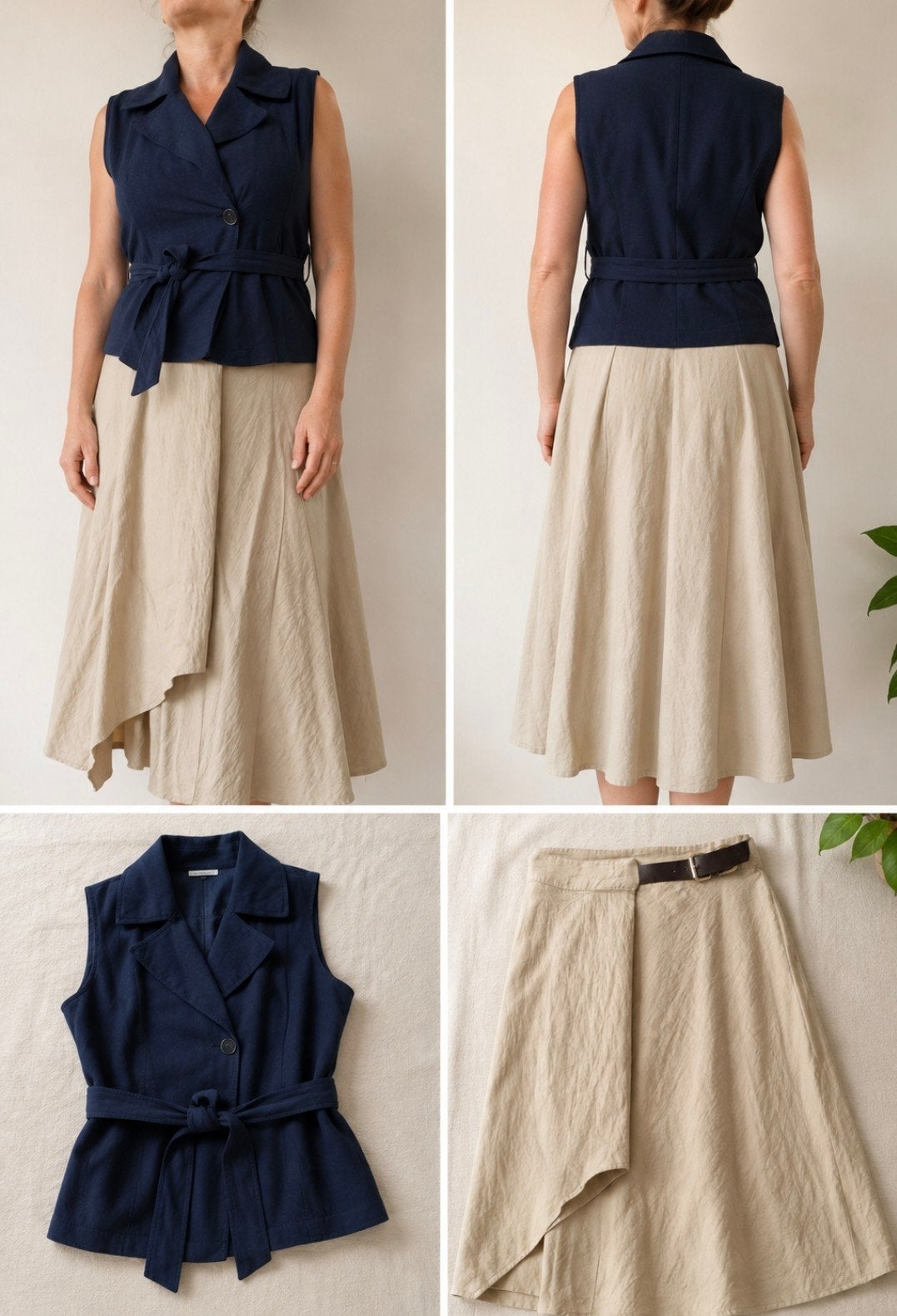 Ensemble élégant Rok + veste sans manches — bleu/beige, Zara, Enlèvement, Taille 42/44 (L), Beige