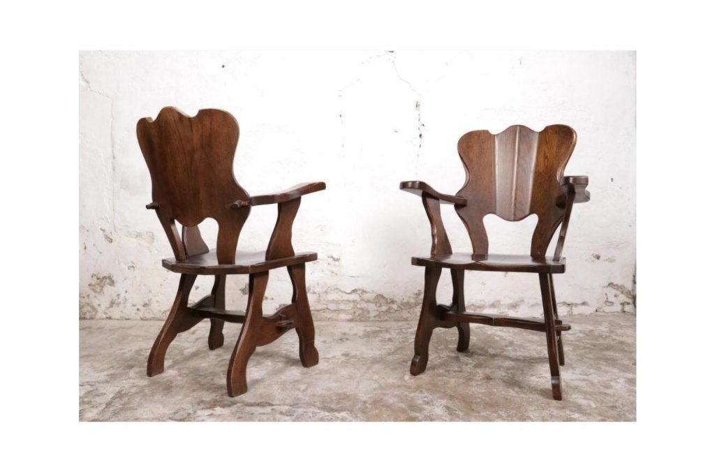 Story Book Brutalist Wabi Sabi Oak Fire place Lounge Chairs, Enlèvement