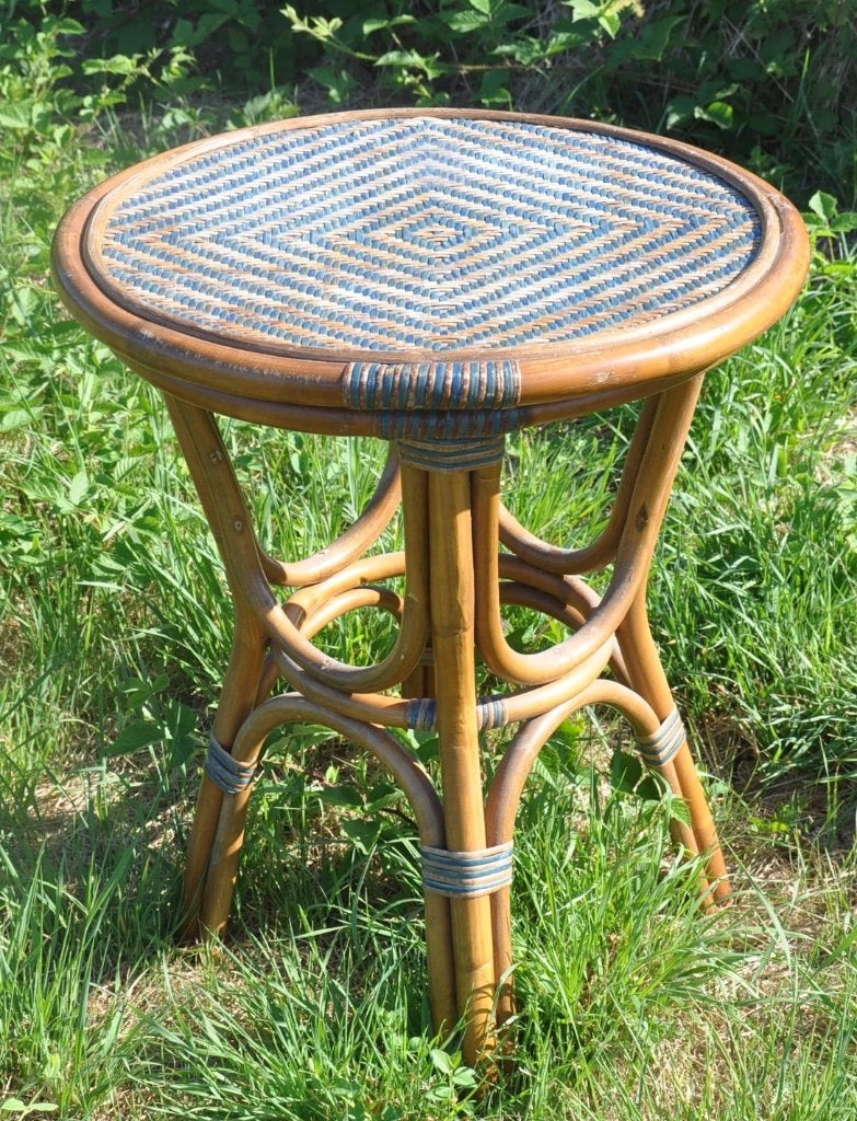 table bistro en bambou dessus tressé bicolore, Tuin en Terras, Tuintafels, Ophalen of Verzenden, Gebruikt, Rond, Wicker