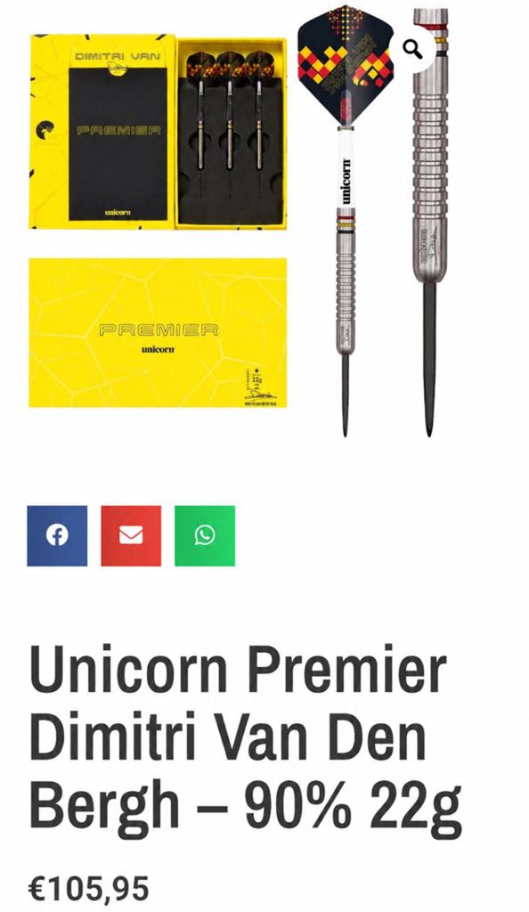 Darts Unicorn Premier Dimitri Van Den Bergh - 90% 22g, Ophalen of Verzenden, Zo goed als nieuw