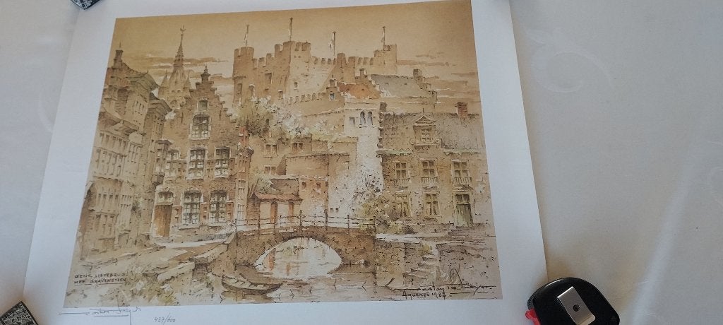 druk van aquarel van Gaston De Meyer, Antiek en Kunst, Verzenden