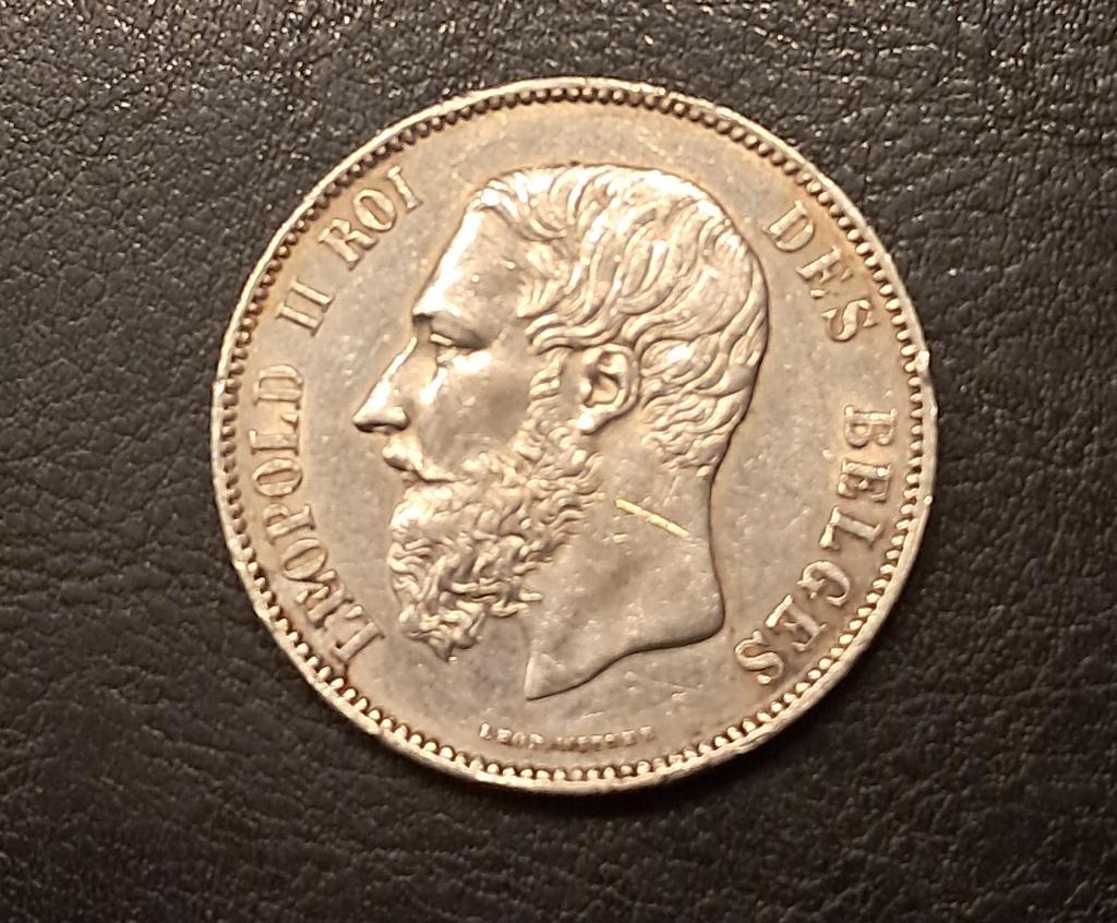 ancienne pièce belge de 5 francs Léopold II (1874), Timbres & Monnaies, Monnaies | Belgique, Monnaie en vrac, Argent, Enlèvement