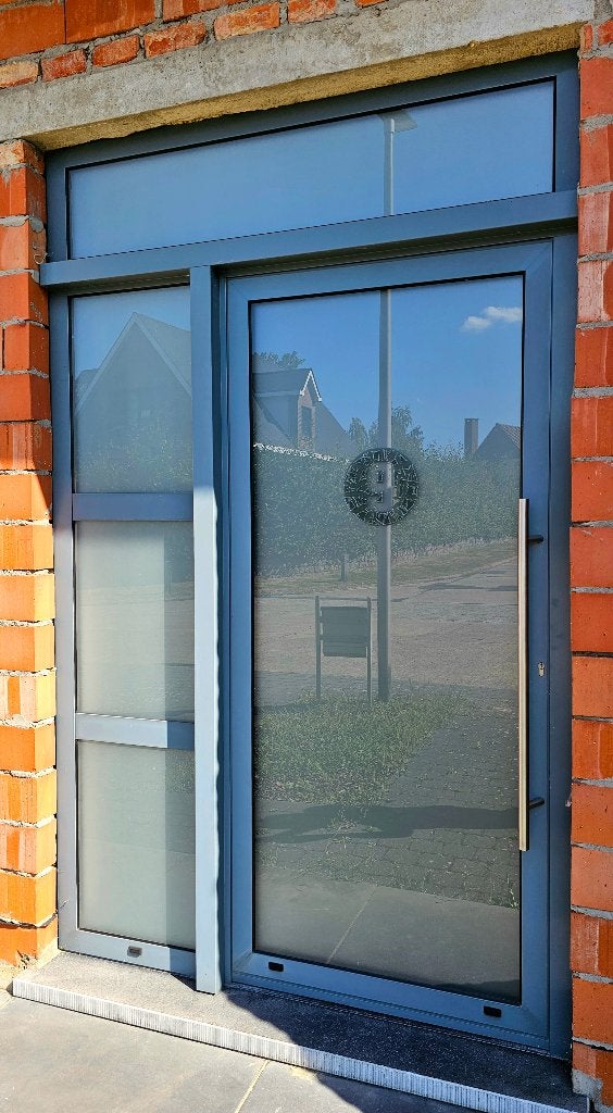 Aluminium voordeur met zij- en bovenlicht – zelf demonteren, Doe-het-zelf en Bouw, Ophalen, Gebruikt, Glas, Buitendeur