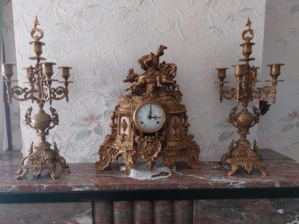 3 delig schouw garnituur klok met kandelaars, Huis en Inrichting, Ophalen, Gebruikt