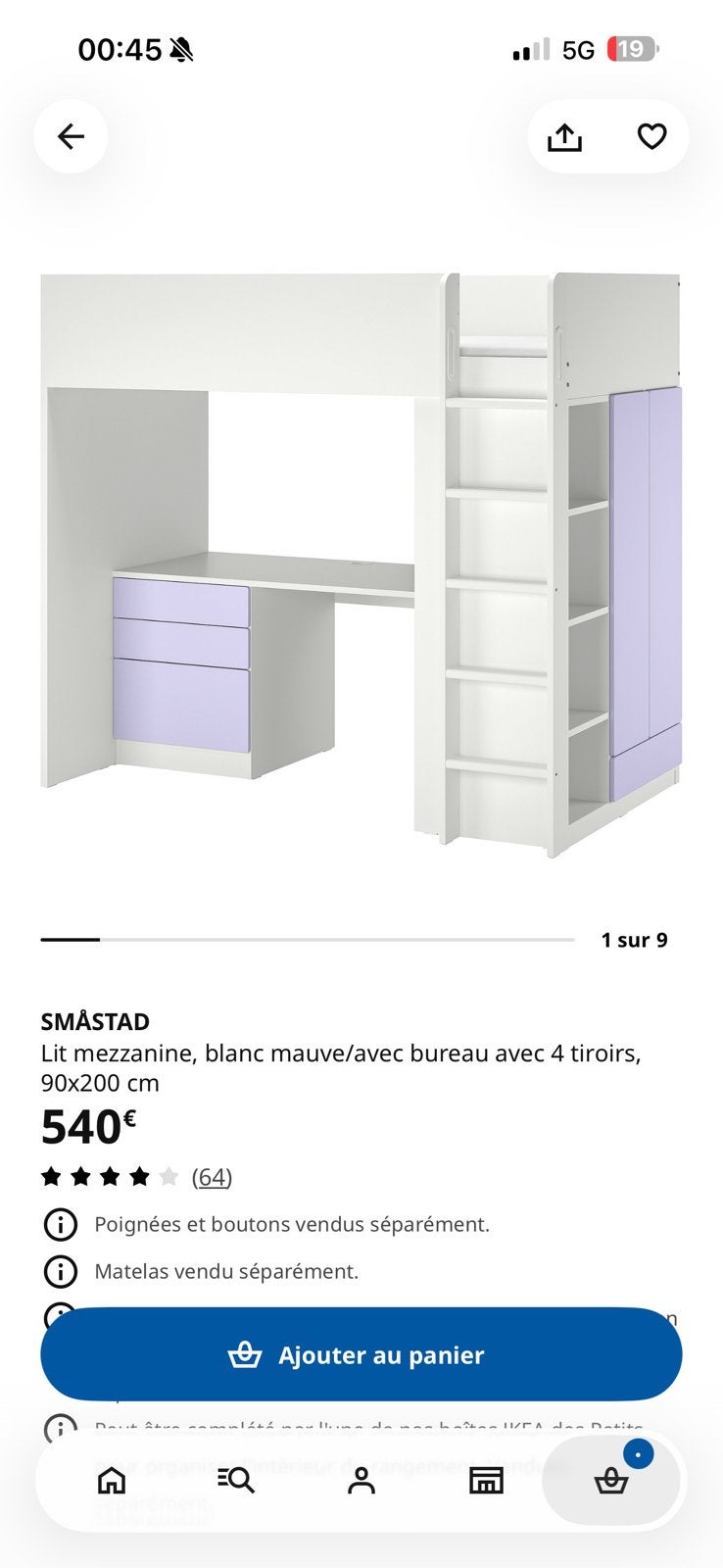 SMASTAD : lit/bureau/etagere+ armoire en plus + matelas, Maison & Meubles, 90 cm, Comme neuf, Enlèvement, 200 cm