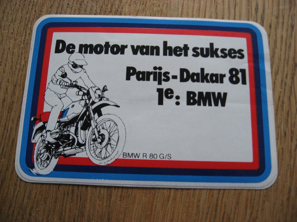 Parijs-Dakar 81 1e: BMW R 80 G/S Vintage Sticker, Ophalen of Verzenden, Nieuw, Auto of Motor