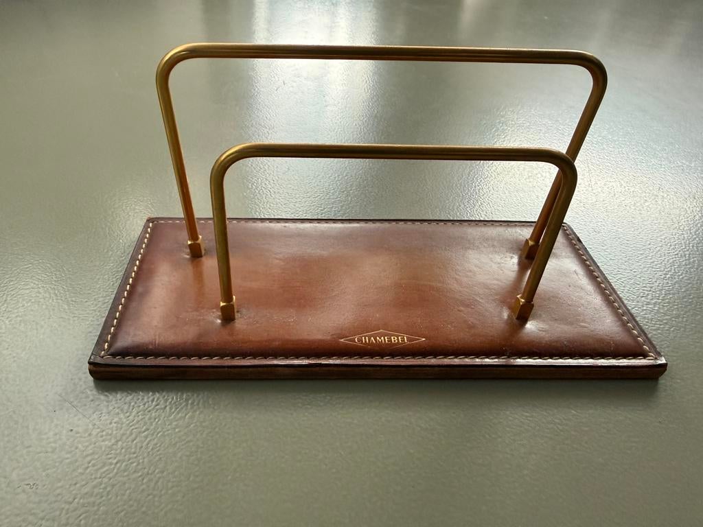 Vintage camelkleur leder/koper brievenhouder Delvaux, Envoi