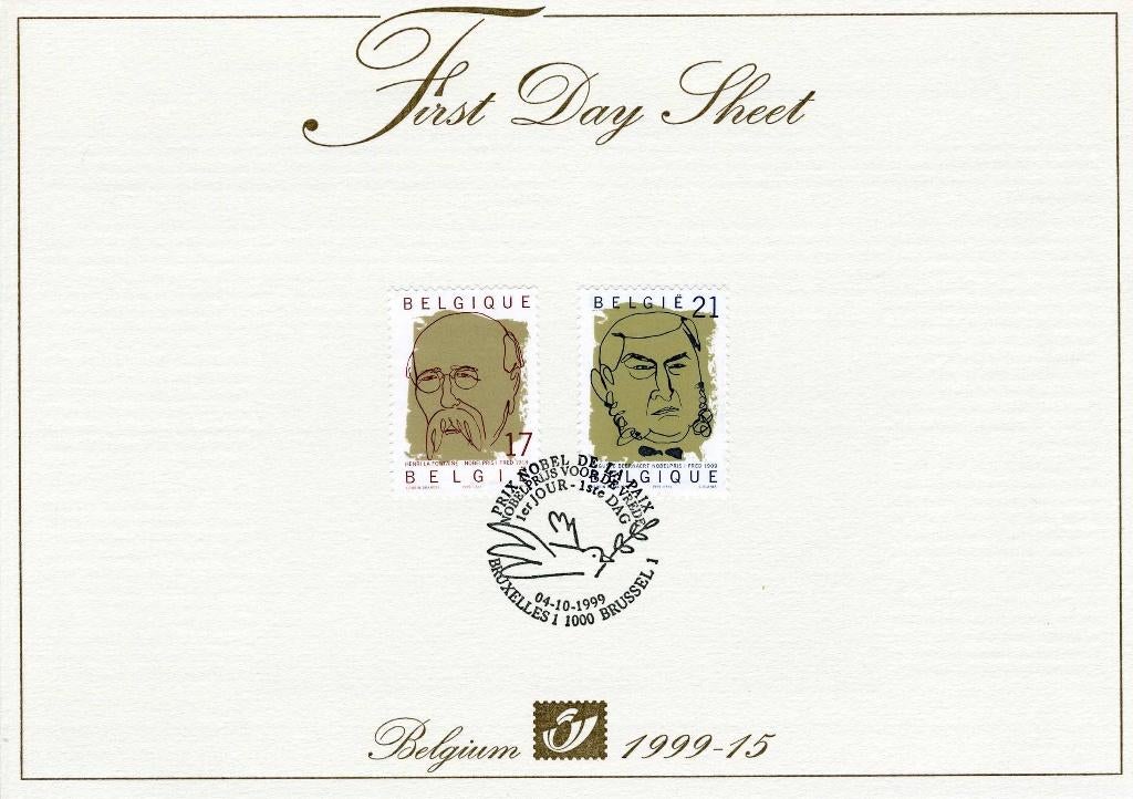 (B) FDS 1999-15  2838/2839 - Nobelprijswinnaars, Ophalen of Verzenden, Gestempeld, 1e dag stempel