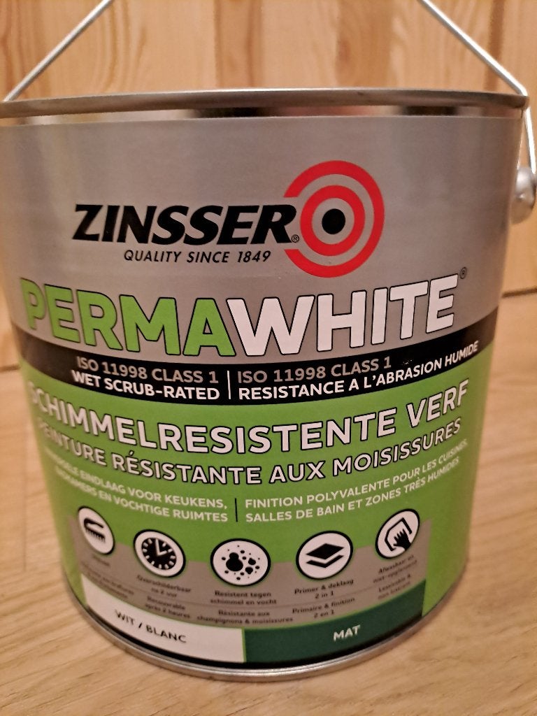 Schimmelresistente verf zinsser 2,5l wit, Doe-het-zelf en Bouw, Ophalen, Wit, Nieuw, Verf