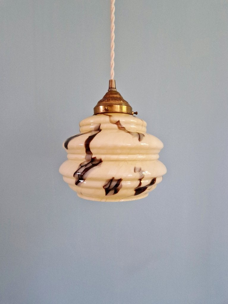 Suspension Art Déco en opaline marbrée (4 disponibles), Antiquités & Art, Enlèvement ou Envoi