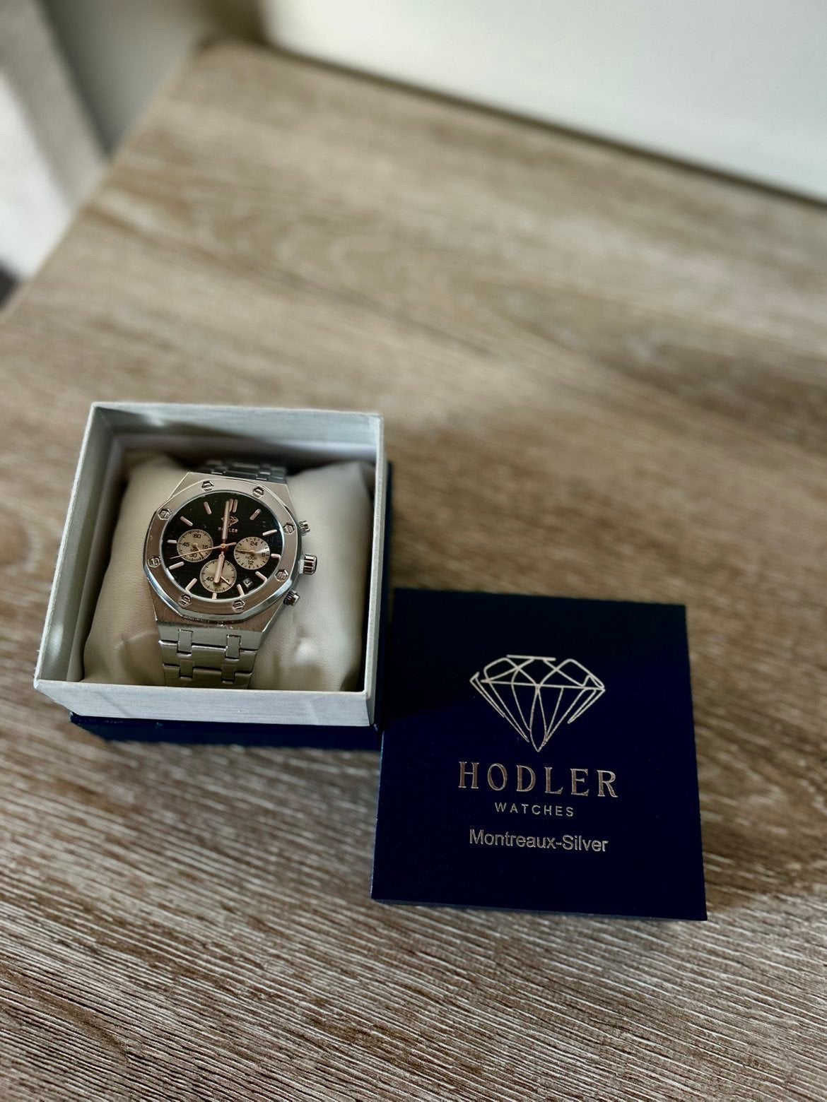 zilverkleurige Hodler Montreaux chronograaf, Handtassen en Accessoires, Overige merken, Polshorloge, Nieuw, Ophalen of Verzenden
