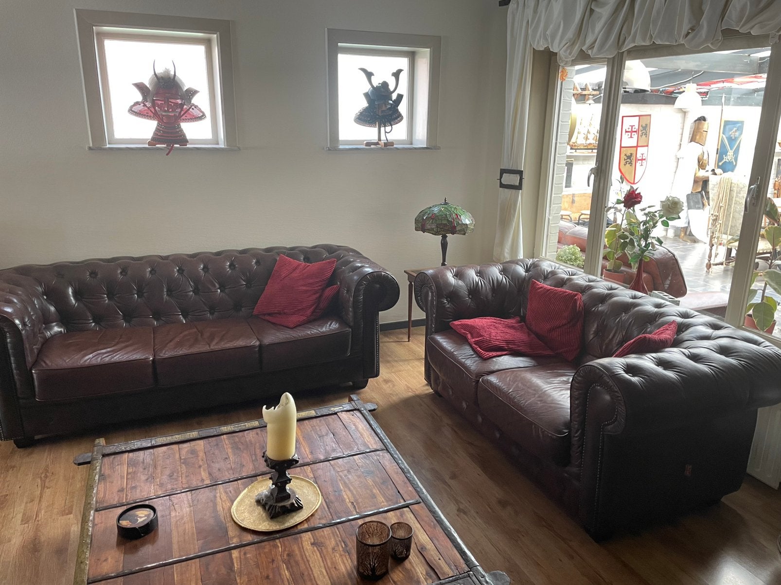 Chesterfield zetel/leder, Enlèvement, Comme neuf, Cuir, Chesterfield