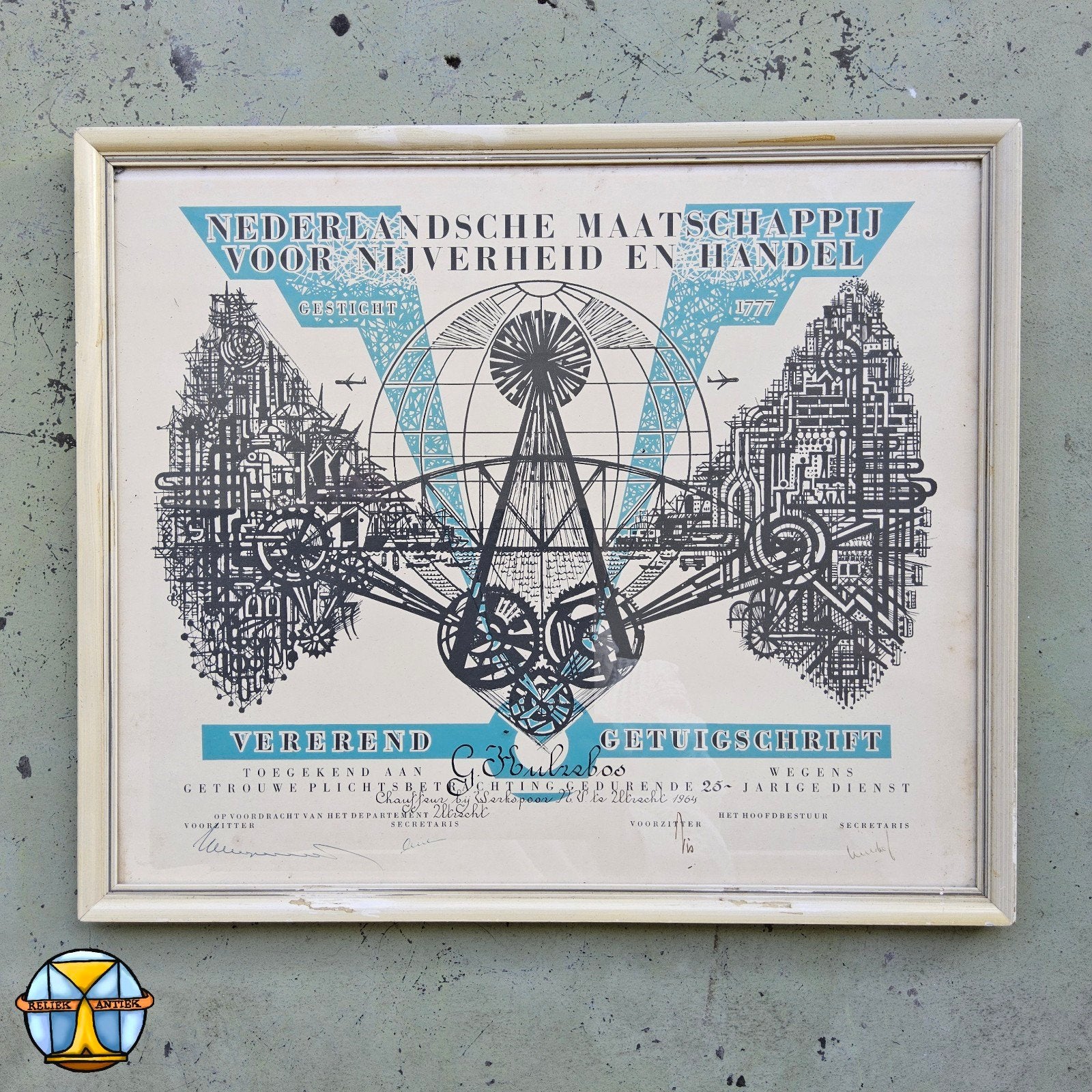 Getuigenschrift Nederlandse Maatschappij nijverheid handel, Antiquités & Art, Curiosités & Brocante, Enlèvement ou Envoi