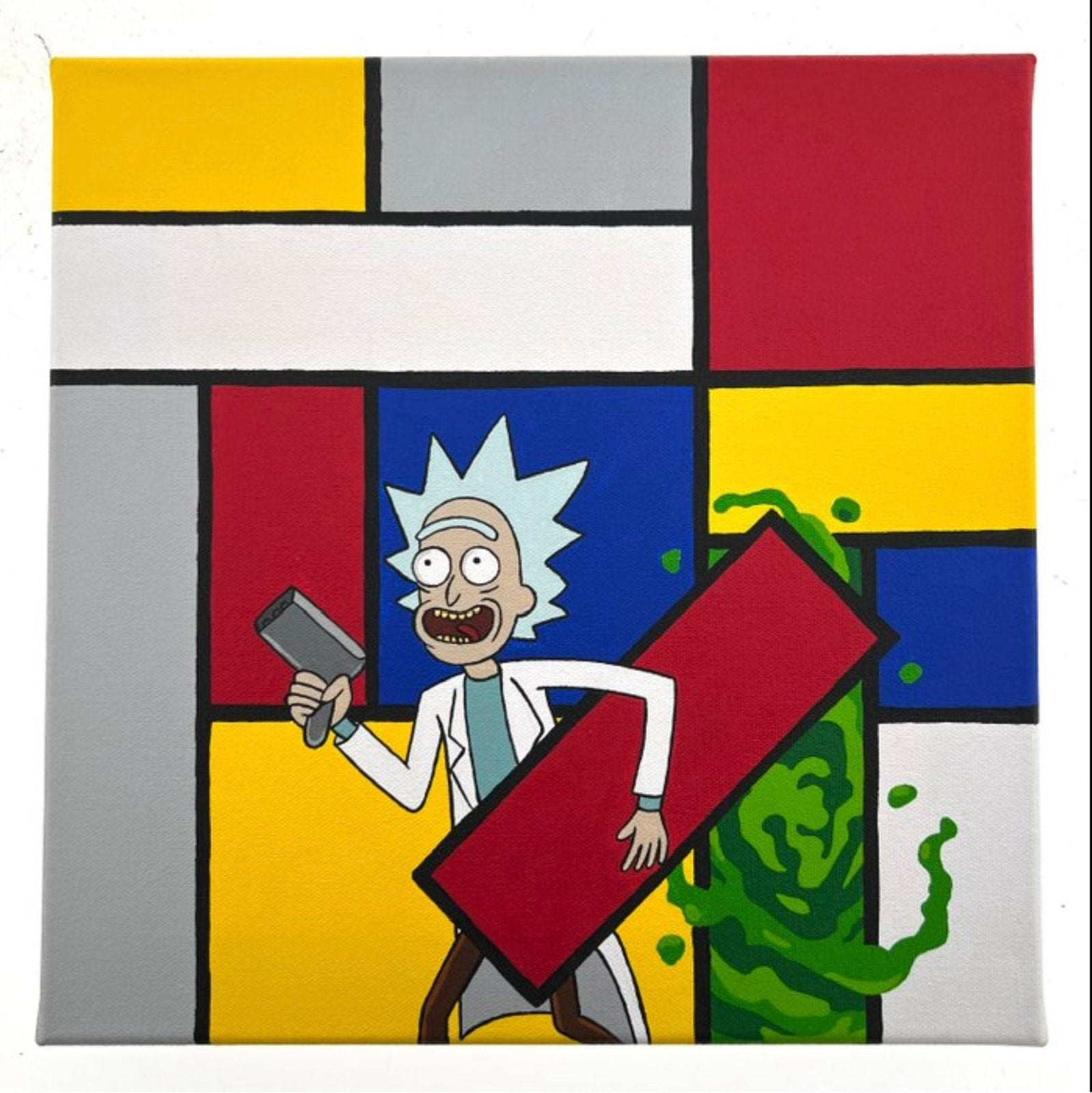 PAAPI (1986) - Rick Sanchez x Mondrian 1/1 Original, Antiquités & Art, Art | Peinture | Moderne, Enlèvement ou Envoi, Peint à la main
