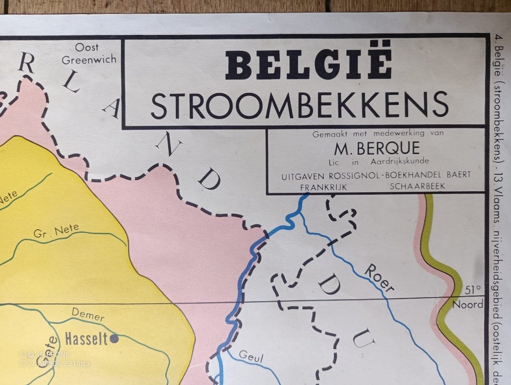 vintage didactische schoolplaat  'België stroombekkens', Ophalen, Aardrijkskunde